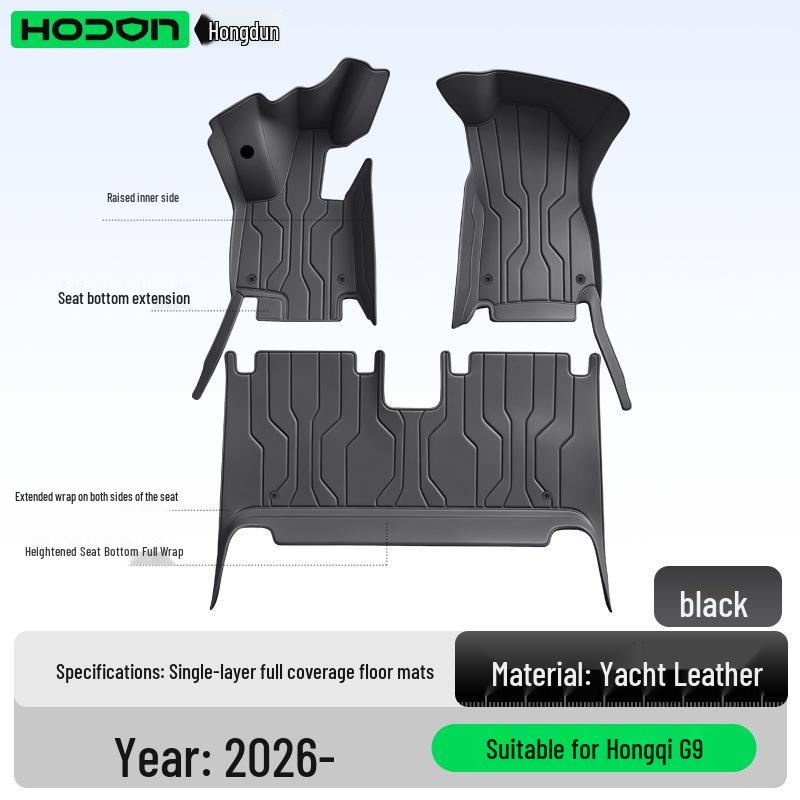 Custom Floor Mats for Hongqi G9 2026: Full Coverage Car Interior Carpet for Five-Six Seaters
