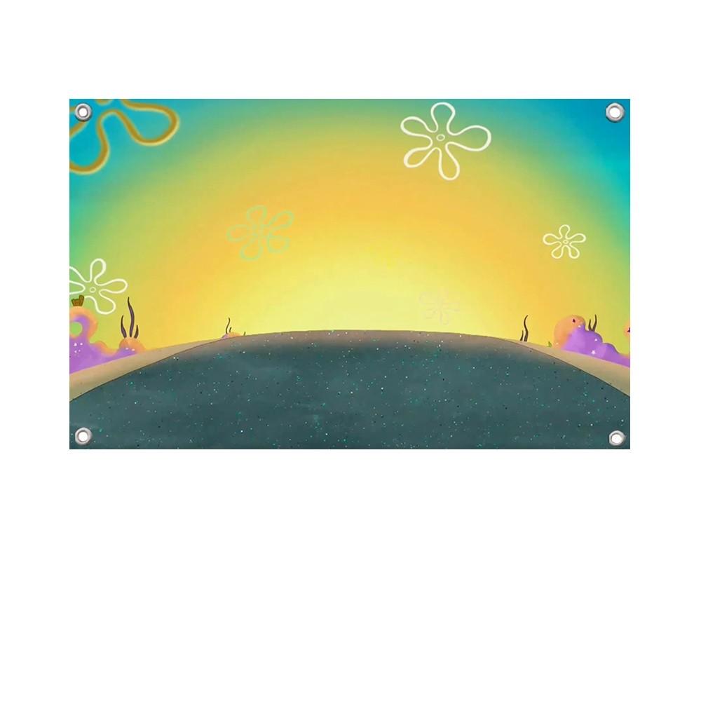 1PCSpongeBob SquarePants Bikini Bottom Flag Banners Four Hole Flag Polyester Outdoor Decor Room Aesthetic