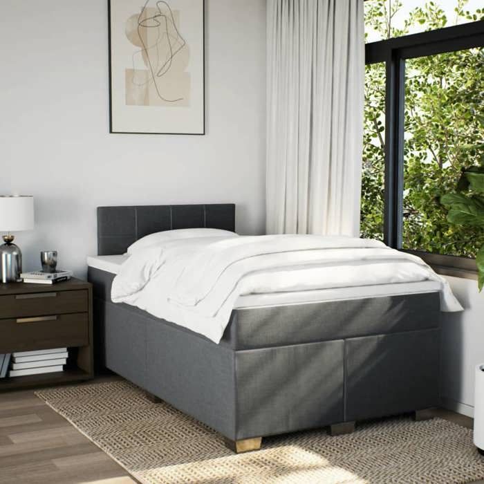 Maison Exclusive - Sommier à lattes de lit avec matelas Gris foncé 120x200cm Tissu