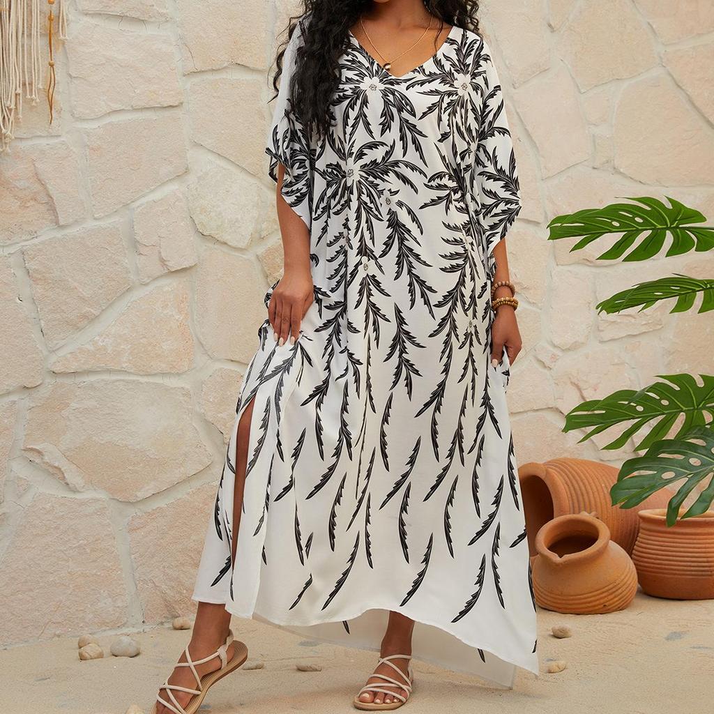 Plus Size Summer Women's Cover-Ups Bohemian Long Dress Seaside Holiday Beach Cover Up Swimwear Outer Shirt