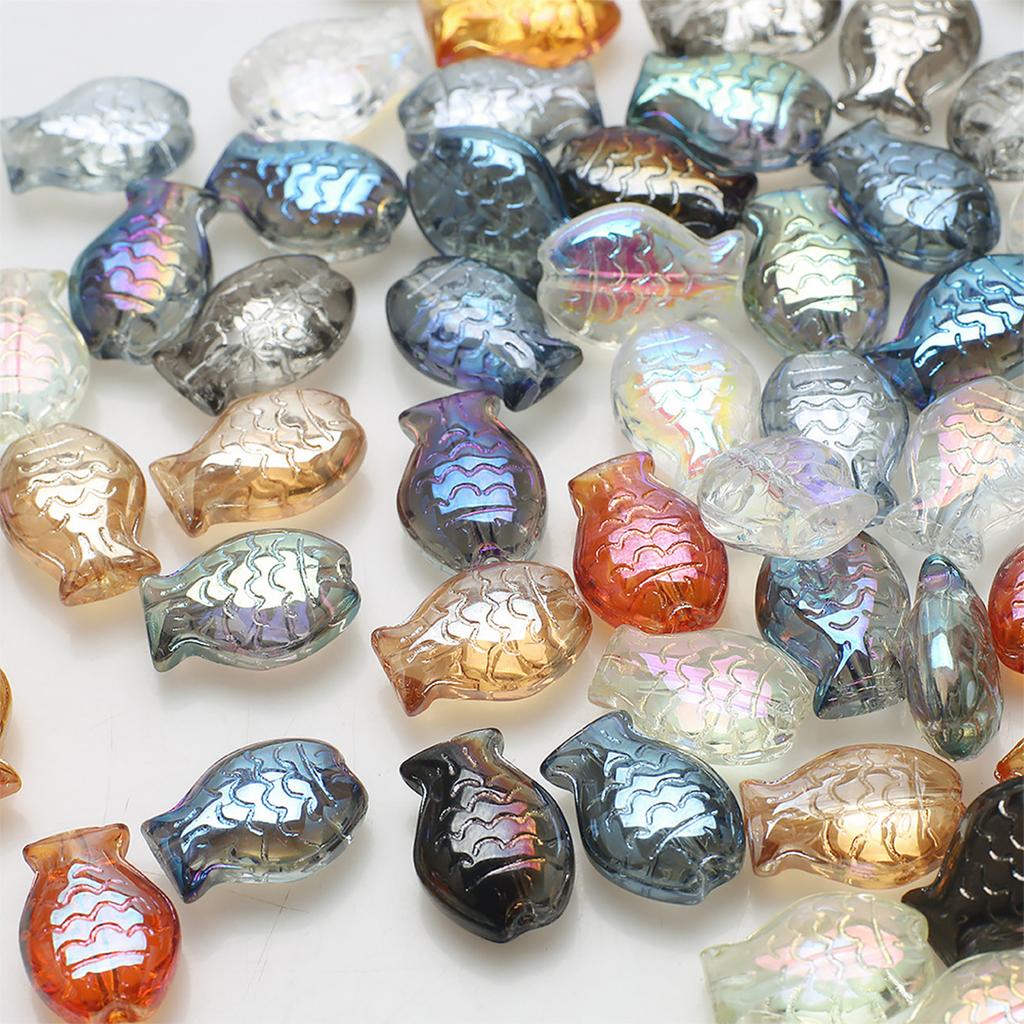 Set of 30 Crystal Glass Charm Glass Beads Crystal Beads Colorful Beads Fish Shape Jewelry Beads for Jewelry Designers