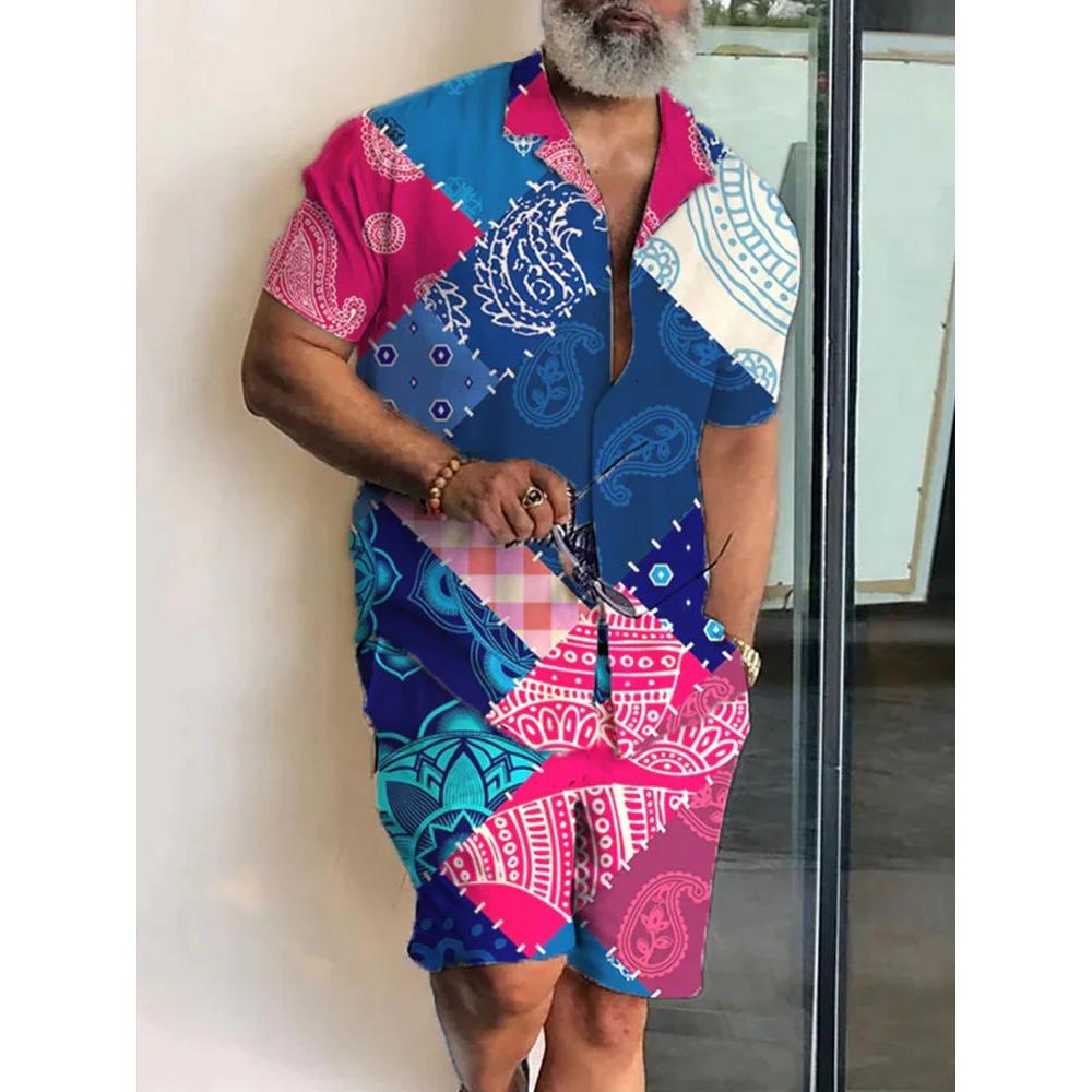 

Летний комплект мужской рубашки с принтом в виде нашивки, модная рубашка с короткими рукавами, пляжные шорты, уличная одежда, гавайский костюм XL