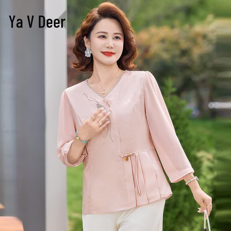 Yalu Women s Elegant Jacquard 3/4 Sleeve Blouse XL