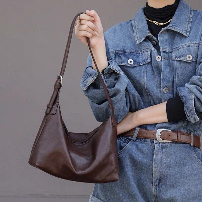 Premium Vegetable Tanned Pu Leather Hobo Bag Women'S Large Capacity Commuter Underarm Bag Tote Bag One Shoulder Crossbody Dumpling Bag