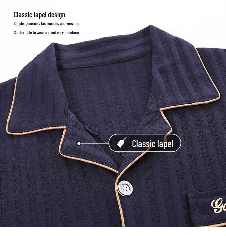 Herren Sommer Baumwollpyjama-Set: Kurzärmeliges Oberteil & Lange Hose, Leichtgewicht, Draußen tragbar, Einfache Übergrößen-Homewear