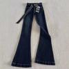 Retro Hong Kong-Style Flared Jeans for Women with Belt – Slim-Fit, Low-Waisted, Floor-Length, Stretchy Pants for Fall and Winter.