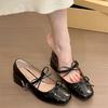 Red Evening Single Shoes French Coarse Heel Square Head Spring/Summer New Butterfly Knot Women's Shoes