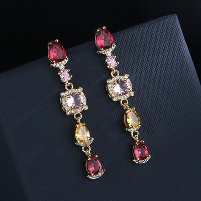 Water Drop Shape Diamond Set Taro Purple Earrings Korean Temperament Pomegranate Red Earrings To Make Women Slim Earrings
