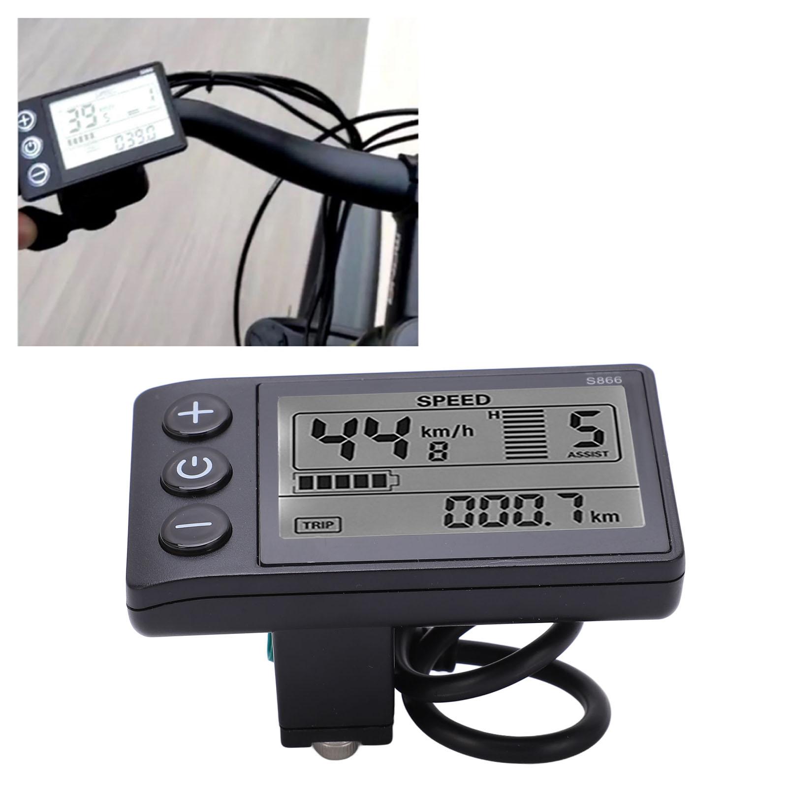 Display LCD 24V 36V 48V per Bicicletta Elettrica S866 Display LCD Misuratore 24V 36V 48V Pannello di Controllo con Spina Resistente all'Acqua nero
