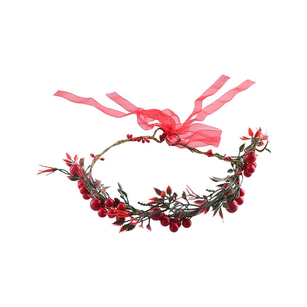 Party Hairband Cloth Crown Flower Headband Wreath Decoration Red Berry Garland Women Headwear