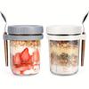1pc/2pcs Glass Oatmeal Cup, Overnight Oats Container with Lid and Spoon, 16oz Cereal, Milk & Fruit Salad Storage Jar
