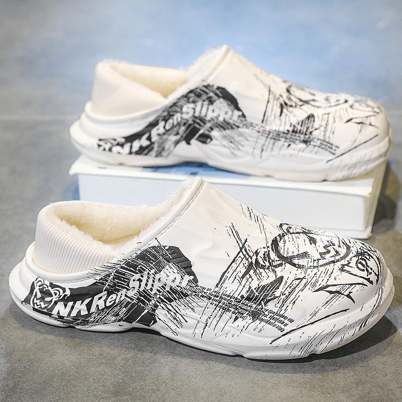 Size 47 Winter Slippers For Men Eva Casual Shoe Indoor Outdoor Warm Plush Non-slip Platform Waterproof Young Footwear