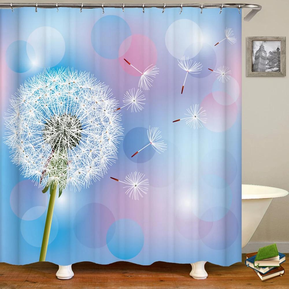 Schöner Löwenzahnblumen-Druck Duschvorhang Polyester wasserdichter Vorhang mit Haken Badezimmervorhang Heimdekoration