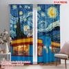 2pcs 2D Flat Printing Scene Curtain Starry Night Route 66 100% Polyester Without Electricity Festive Holiday Use for Holiday