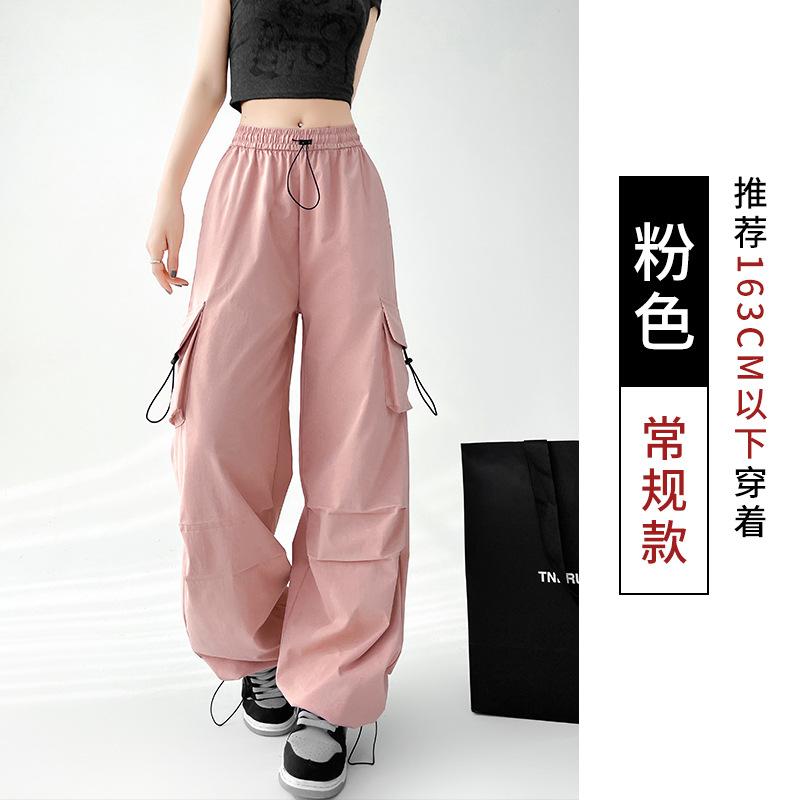 American wide-leg paratrooper overalls women's summer high-waisted mountaineering sports pants loose retro casual charging paper bag pants