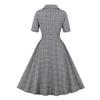 Rochie Retro Plaid pentru Femei cu Guler Turn-Down, Mâneci Scurte, Design cu Nasturi Simpli și Buzunare în Stil Hepburn.