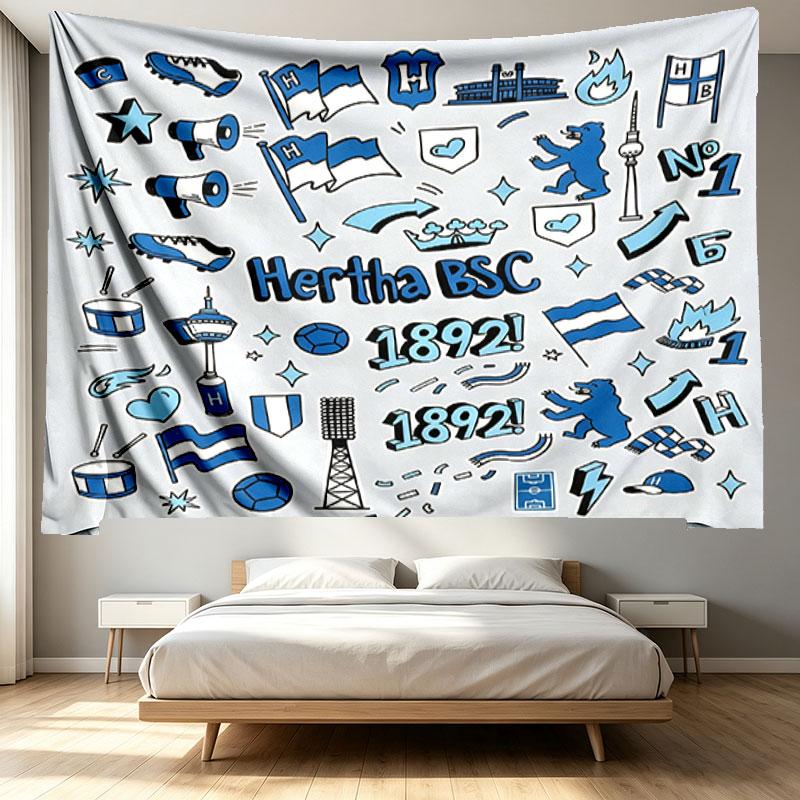 Hertha BSC Print Tapestry - Portable Wall Decor Cloth, for Home, Dorm, Travel, Bedroom, Living Room - Ideal Birthday Housewarming Gift