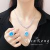 The Legend of the Blue Sea Aquamarine Pendant Necklace and Gem Ear Stud Set for Women