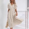 Summer Women's Floral Split V-neck Dress European American Style Casual Fashion Dress