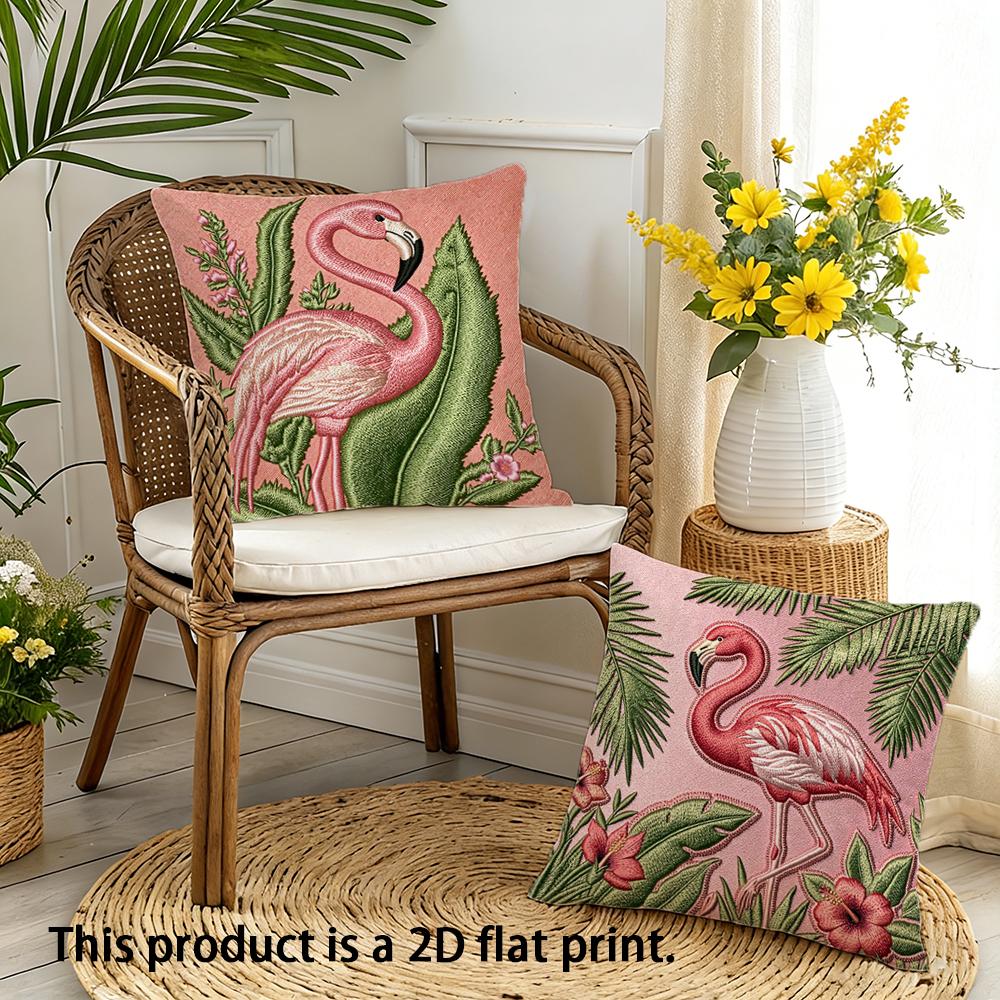 1pc Tropical Flamingo Throw Pillow Covers Pink Floral Green Leaves Home Decor Cushion Cases for Sofa Bedroom Living Room