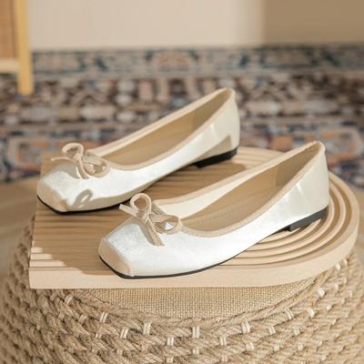 Flat Shoes for Women New Spring and Autumn Summer Bow Color Blocking Square Toe Light Cut Single Shoe Womens Women Work Shoes