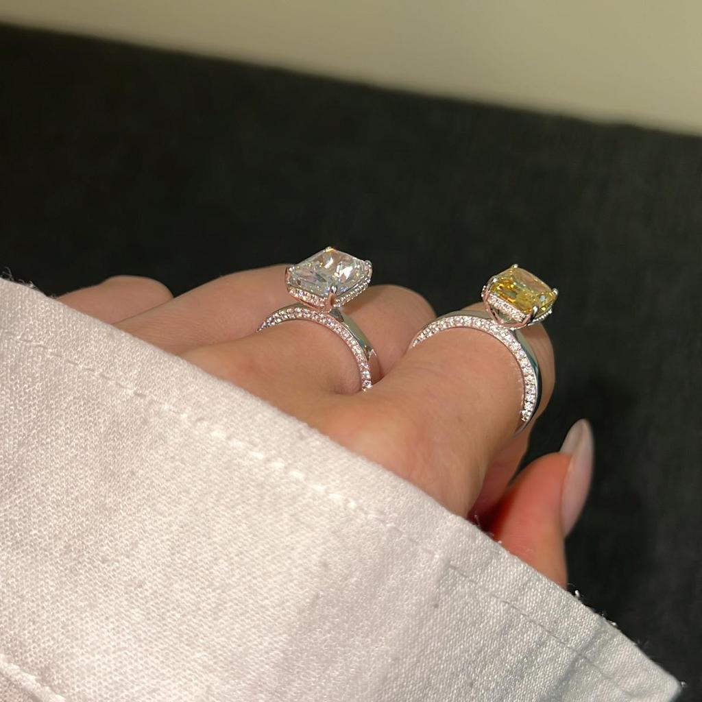 High Carbon Diamond S925 Sterling Silver Zircon Ring for Women - Super Shiny, Square Oval Design, High Quality