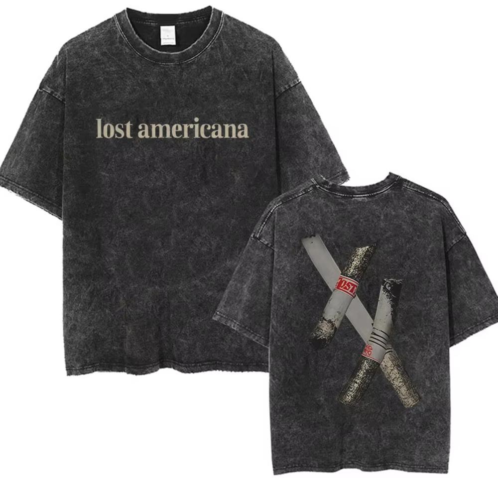 Vintage Washed Machine Gun Kelly T Shirt MGK Lost Americana Tour Fans Tshirts Men Women Punk Gothic Hip Hop Oversized Tees