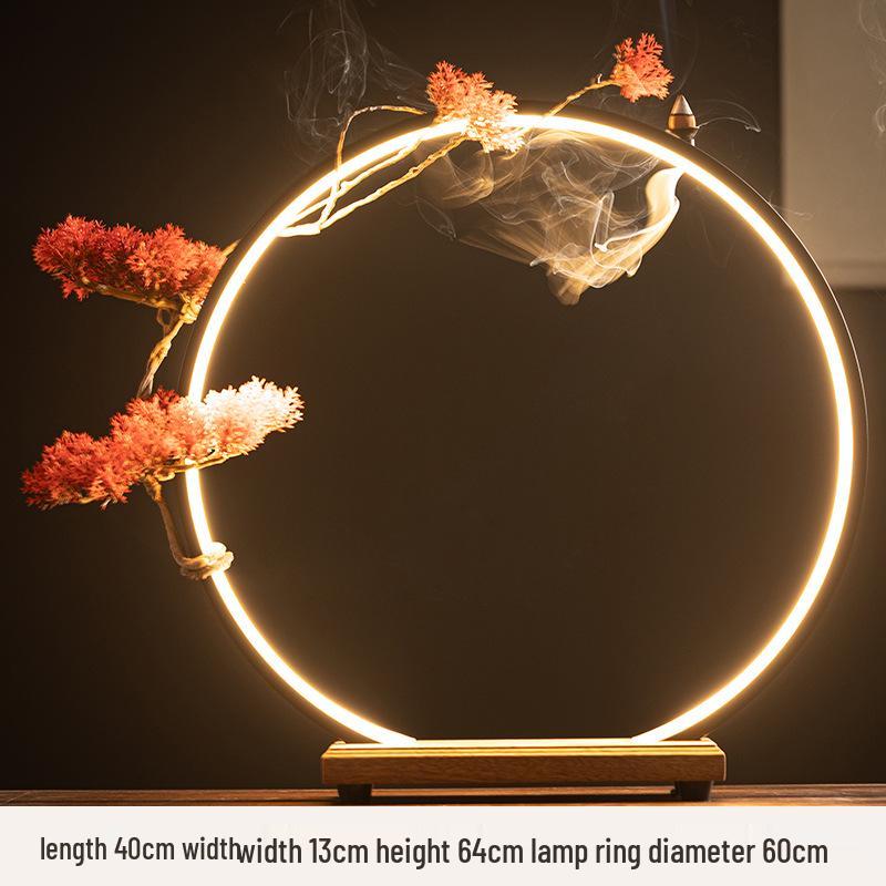 Chinese Zen LED Light Ring Ceramic Ornament for Living Room or Office Display