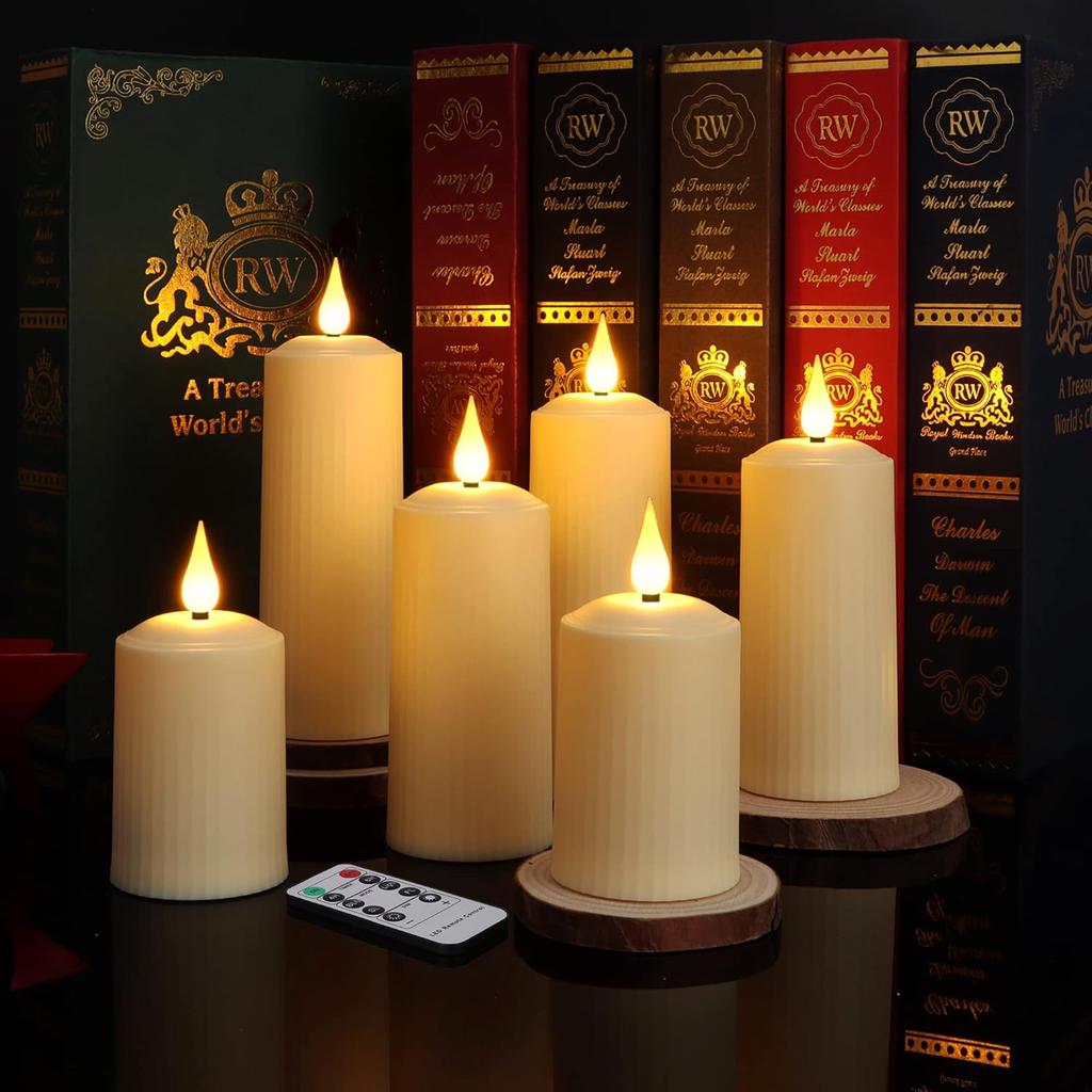 Rechargeable Flameless Candles with Remote Timer, in/Outdoor Waterproof LED Flickering Pillar Candles Set of 6 (D2 x H4/5.5/6.5"), Battery Operated