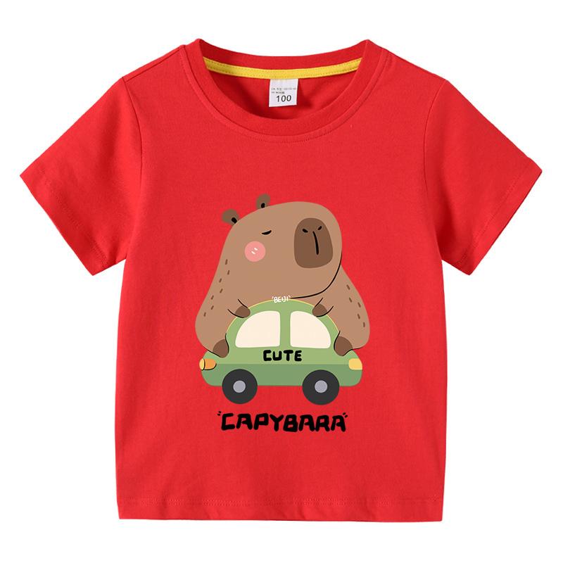 Capybara Tshirt Kids Girl Boy Summer Funny Cartoon T Shirt Cute Animal Kapibara Comic Clothes Children Short Sleeve Tops Tee