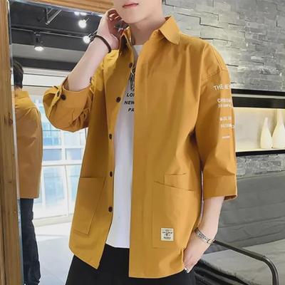 Men's Three-Quarter Sleeve Summer Loose Shirt, Hong Kong-Japanese Style Casual Trend