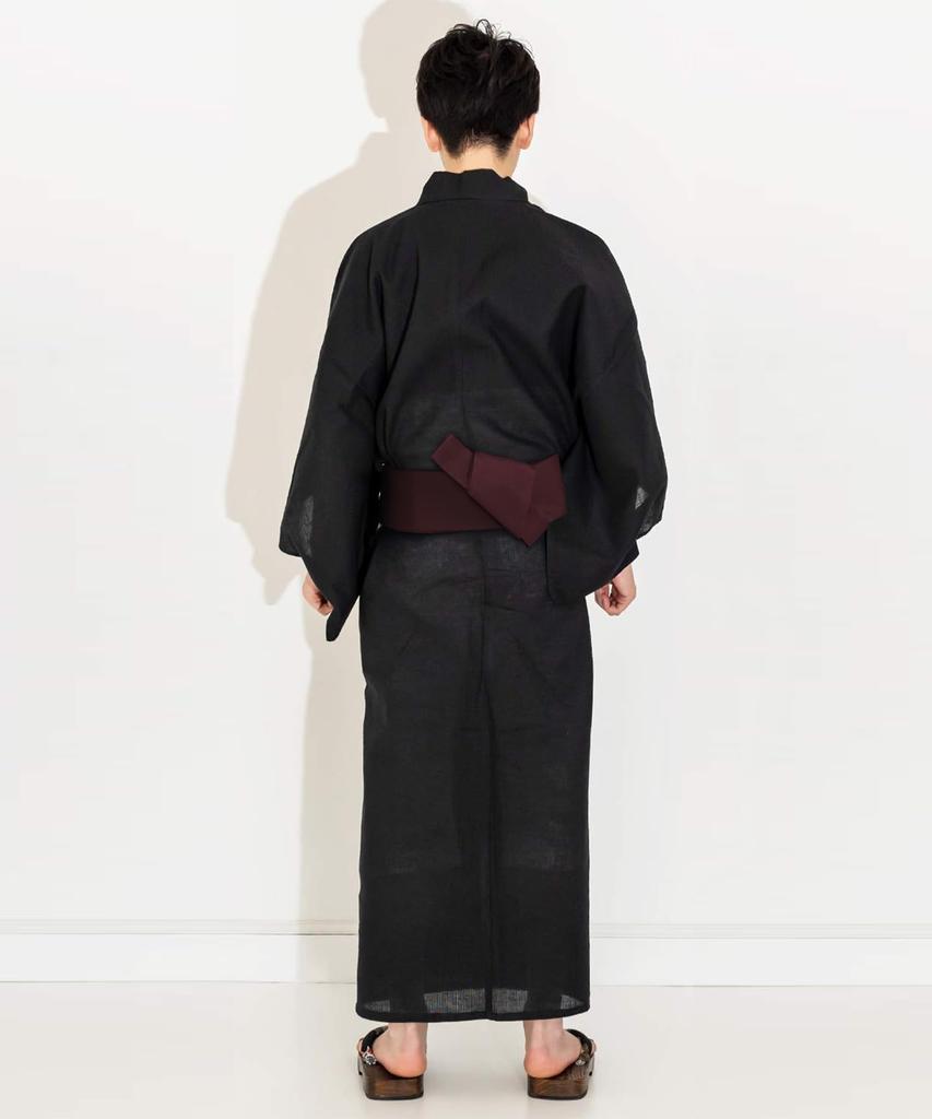 Yukata set Plain x Black Square [Kyoetsu] Men's Set, Black, Navy, Stylish, C, 4-piece (M, C-7. (One-touch Obi, Purple))