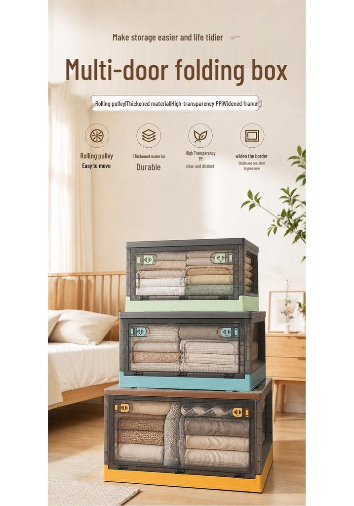 Thickened Foldable Transparent Storage Box with Double Doors - Large Capacity for Small Apartments