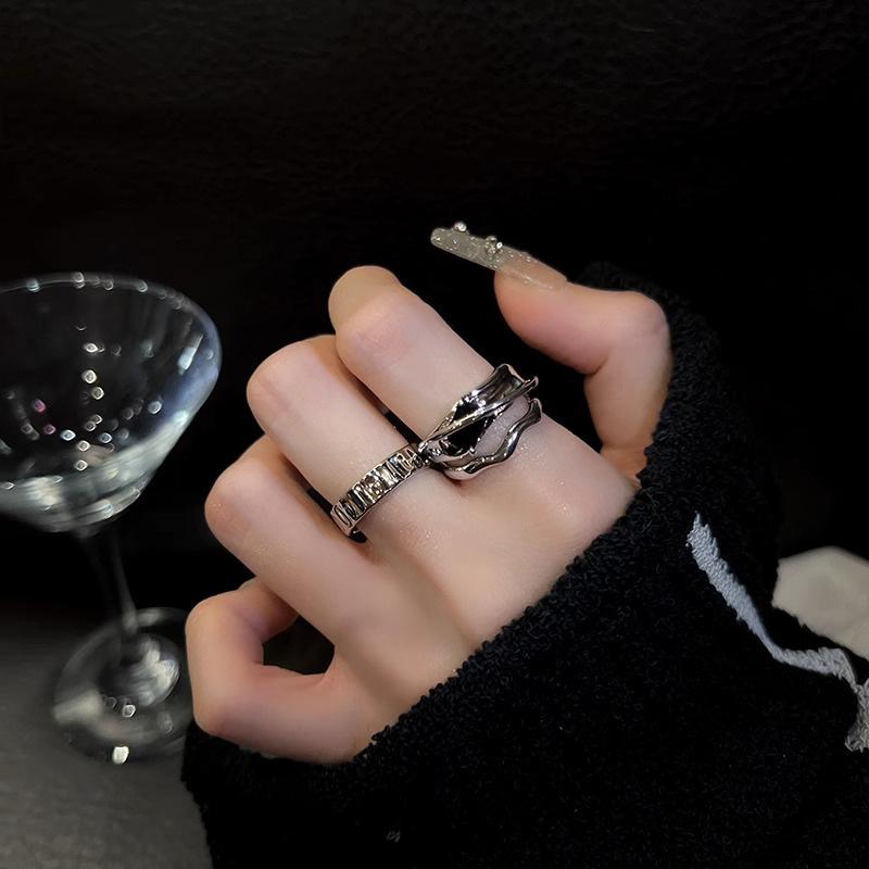 Zircon Black Sophisticated Ring For Women Unique Adjustable Style Geometric