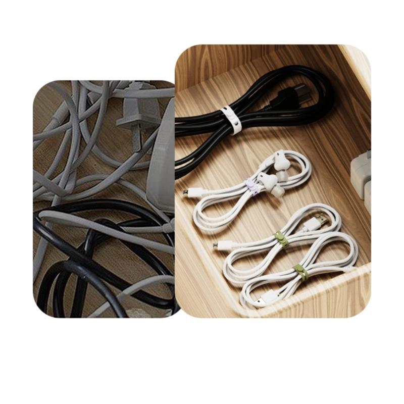 5Pcs Silicone Cable Ties Cord Organizers Wrap Reusable Washable Wire Ties Management Adjustable Charging Cable Strap Tie
