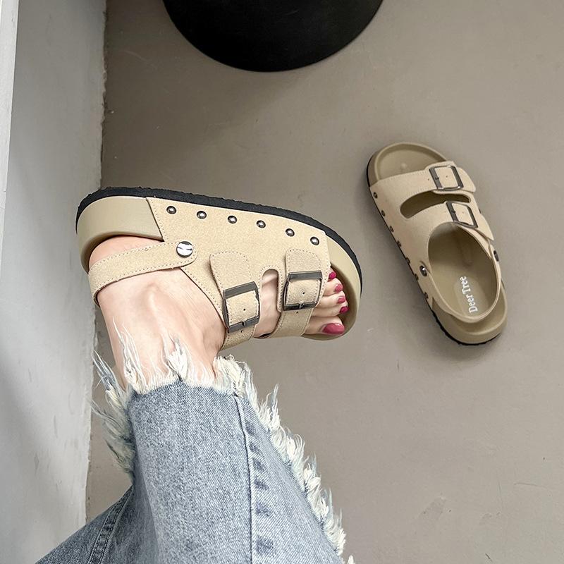 Casual Retro Platform Slippers Women's 2025 Summer New Outer Wear Fashionable Versatile One-word Drag Bokensha Sandals