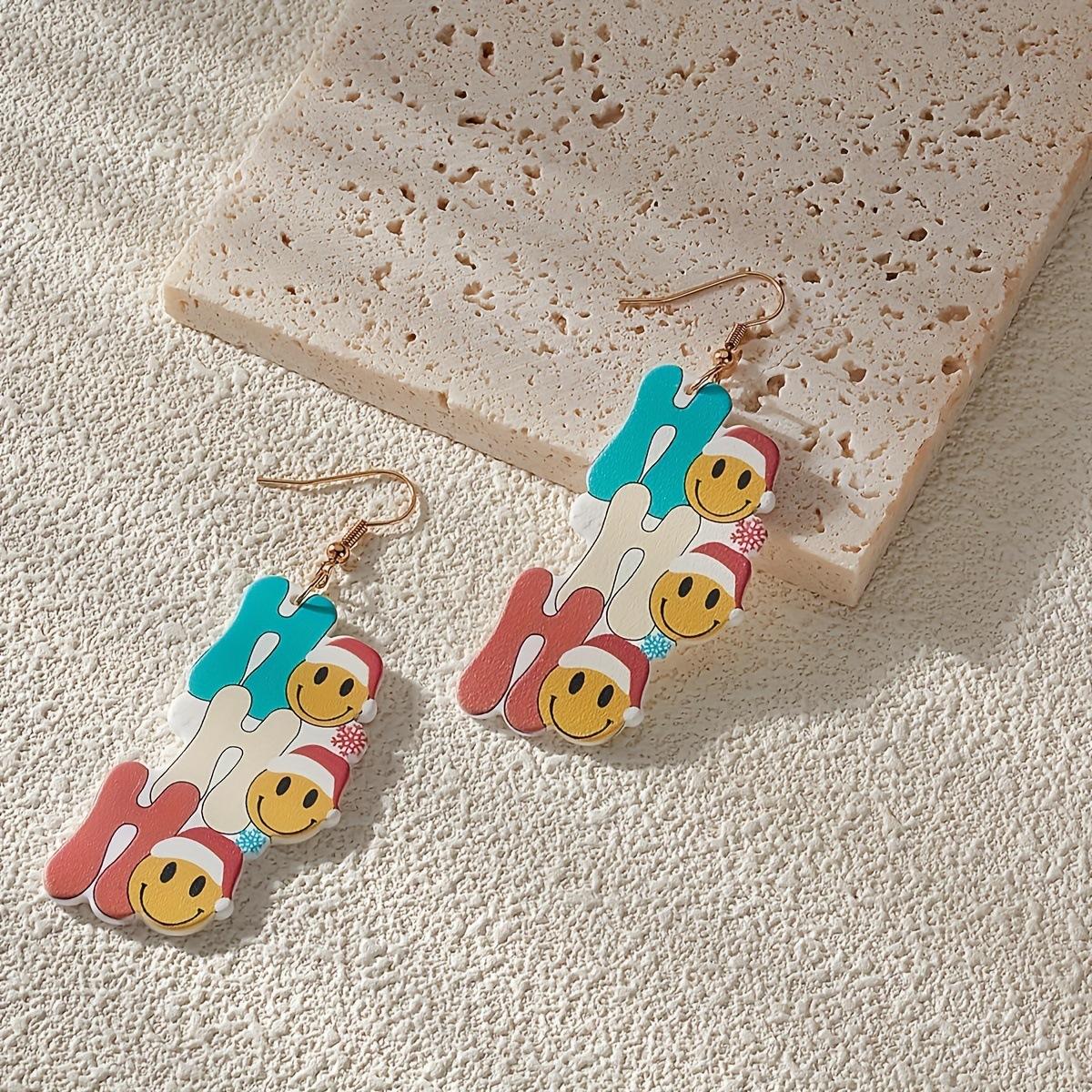 

Christmas smiley face pattern pendant gift earrings macaron acrylic material