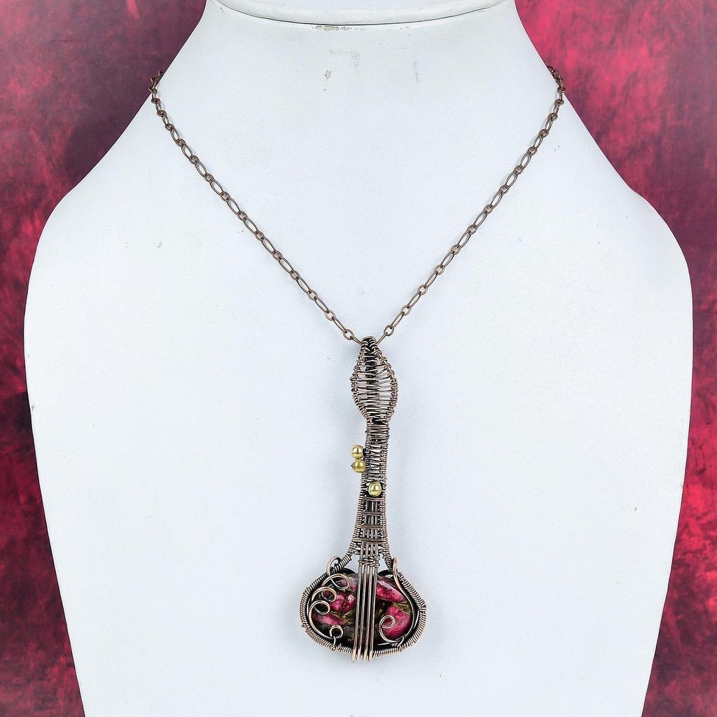 Copper thulite pendant copper wire wrapped pendant guitar gemstone pendant handmade pendant copper wire wrapped jewelry anniversary gifts