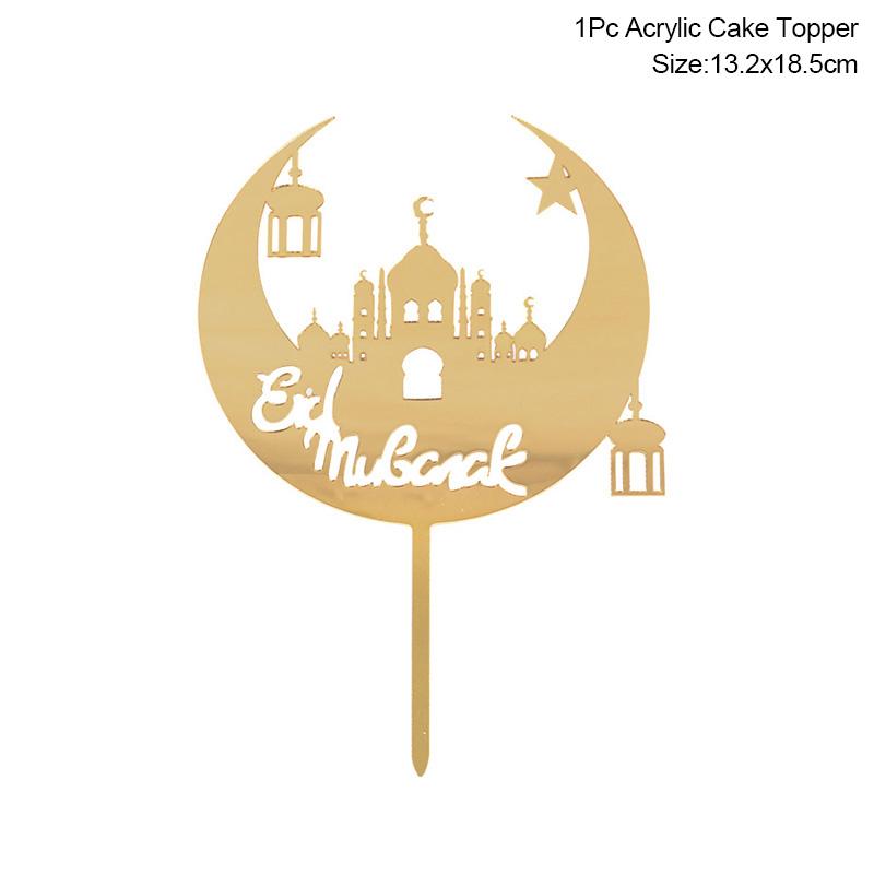 

Golden Eid Mubarak Acrylic Cake Toppers Castle Moon CupCake Topper for Ramadan Islamic Muslim Festival Party Cake DIY Decoration