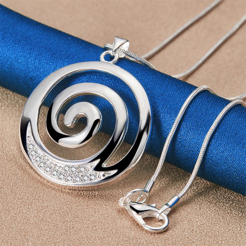 925 Sterling Silver 16-30 Inch Exquisite Spiral Circular Pendant Necklace for Women's Fashion Jewelry Wedding Accessories