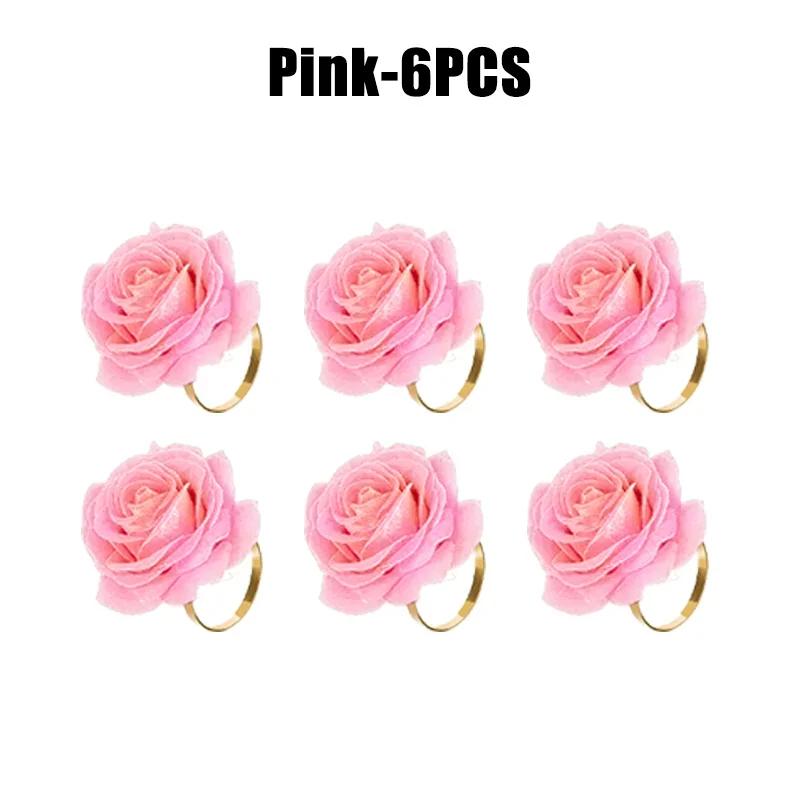 Rose Gold Napkin Rings 96Pcs Red Flower Wedding Decor Valentine Christmas Birthday Banquet Tableware Holder Set