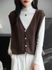 Women's Wool V-neck Cardigan with Rhinestone Buttons - Sleeveless Knit Pullover Vest, Large Quantity Available in Stock