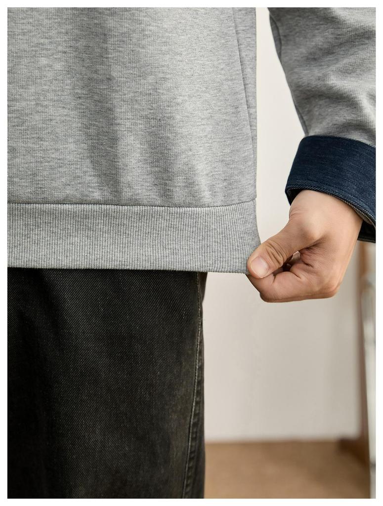 Men's Loose-Fit Lapel Patchwork Hoodie Polo Shirt - Edgy Autumn Long-Sleeve Top