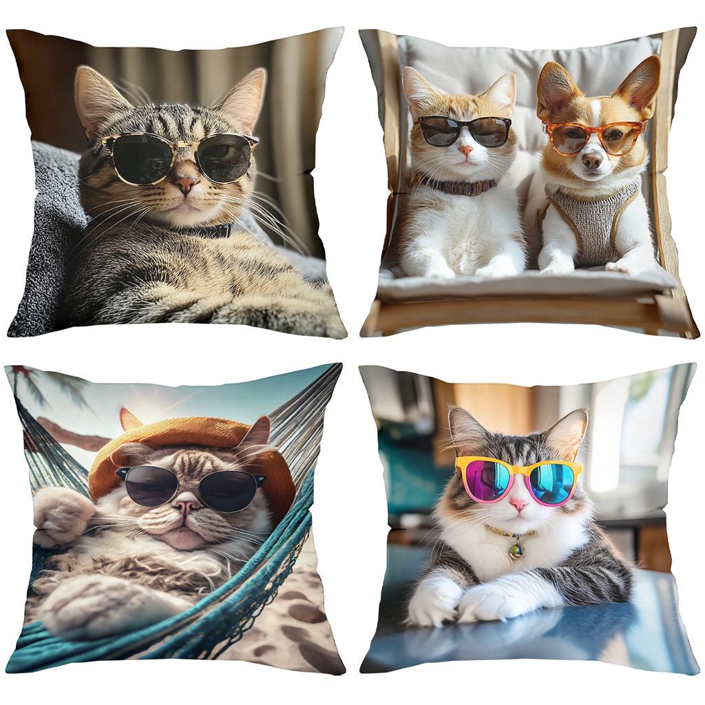 Cool Pets Print Square Pillow Covers Pattern Cushion Cover Suitable for Sofa Bedroom Car Pillow Cover