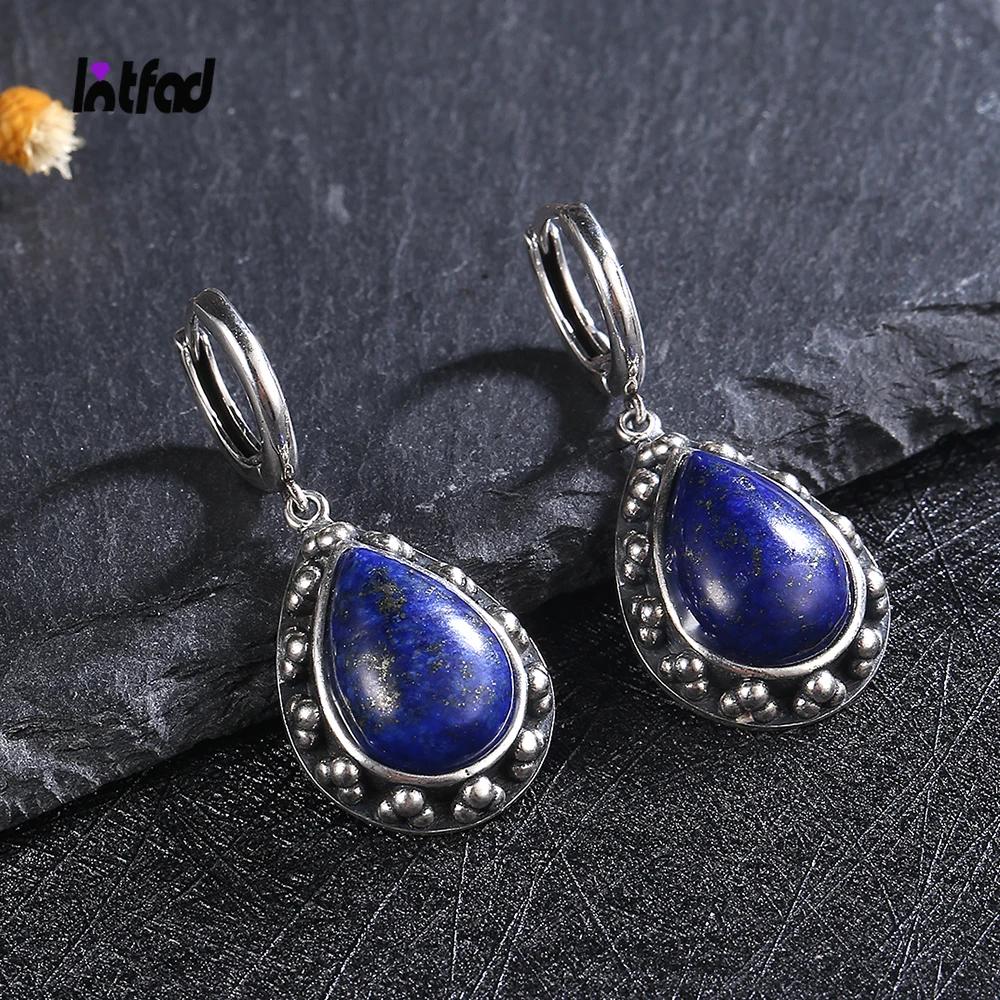 Orecchini Vintage in Argento Sterling S925 con Pietra Naturale di Lapislazzuli per Donna, Pietra di Moonstone, Regalo per Fidanzamento, Anniversario