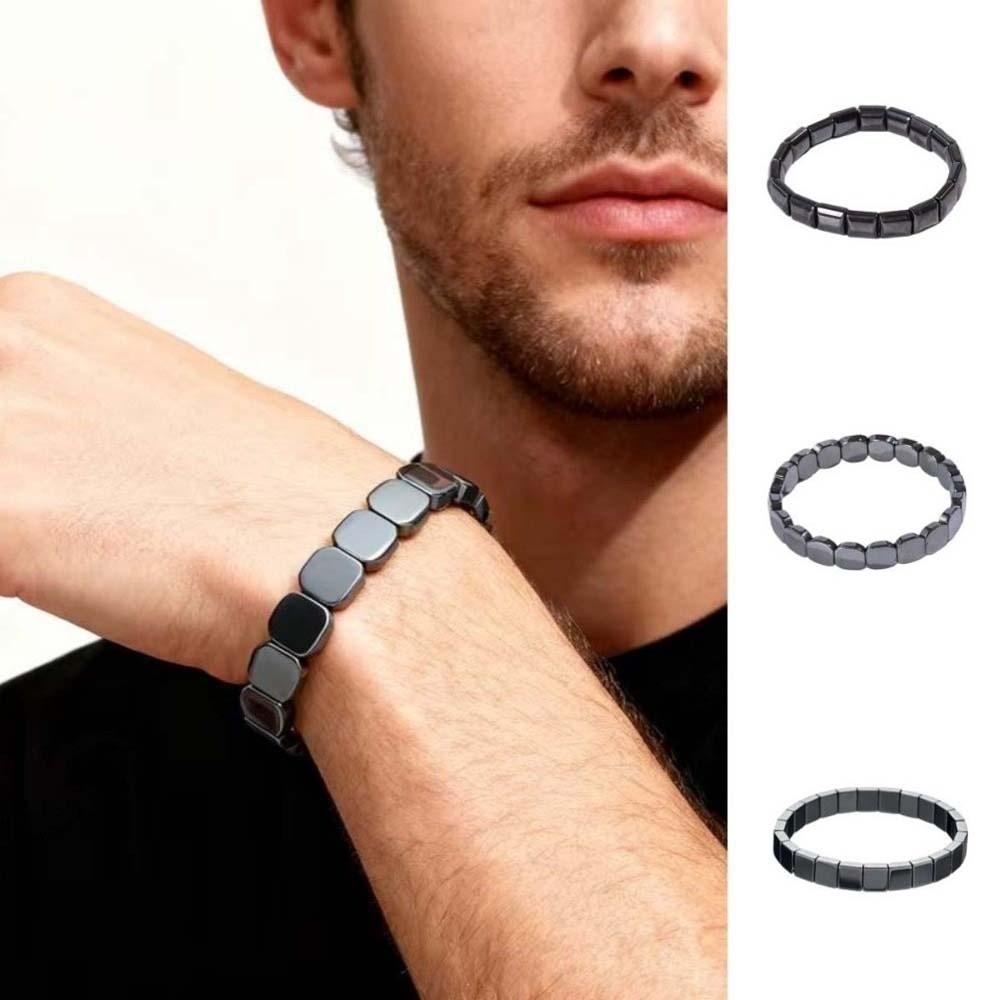 Jewelry Square Bead Wristband Elastic Men Bangle Black Gallstones Bracelet  for Men and Women