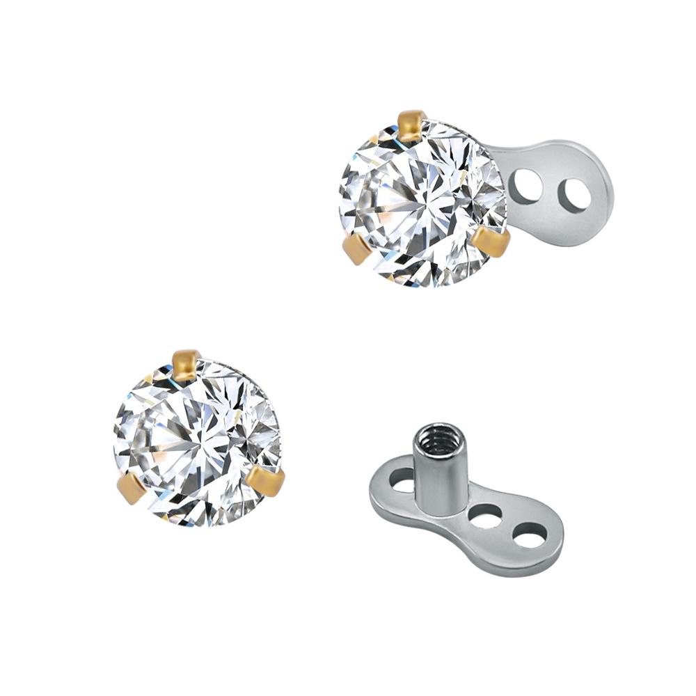 European & American Style Round Zircon Embedded Stainless Steel Body Piercing Nail 316L