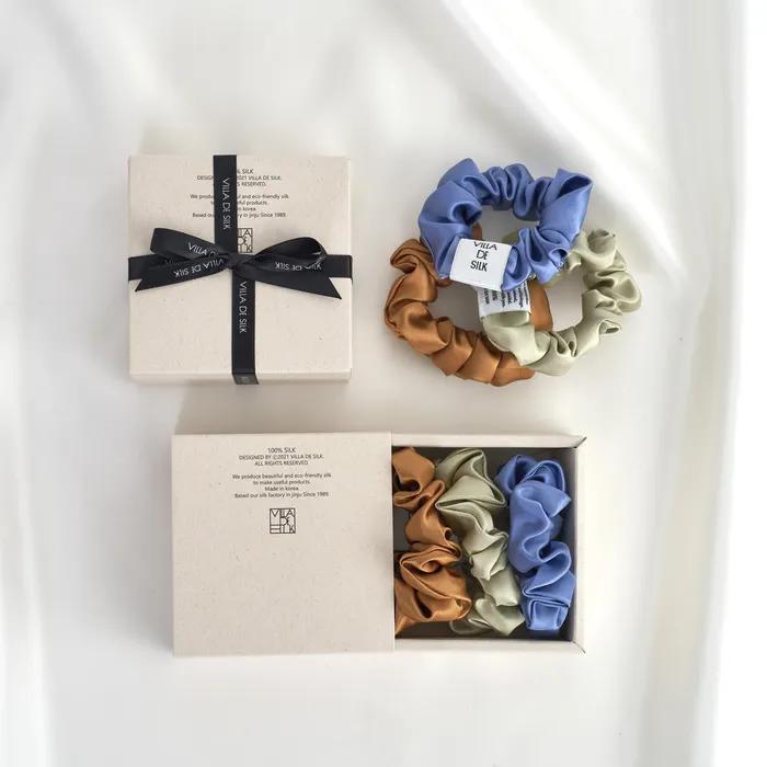 Baby Scrunchie 3-Set (Light Khaki/Camel/Vintage Blue) Silk Scrunchie