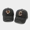 Vintage Leopard Heart Embroidered Cotton Baseball Cap For Women