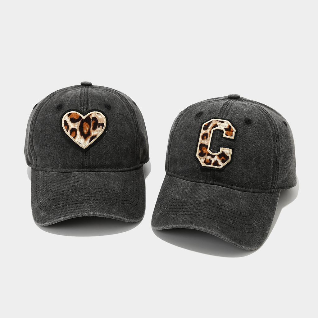 Vintage Leopard Heart Embroidered Cotton Baseball Cap For Women